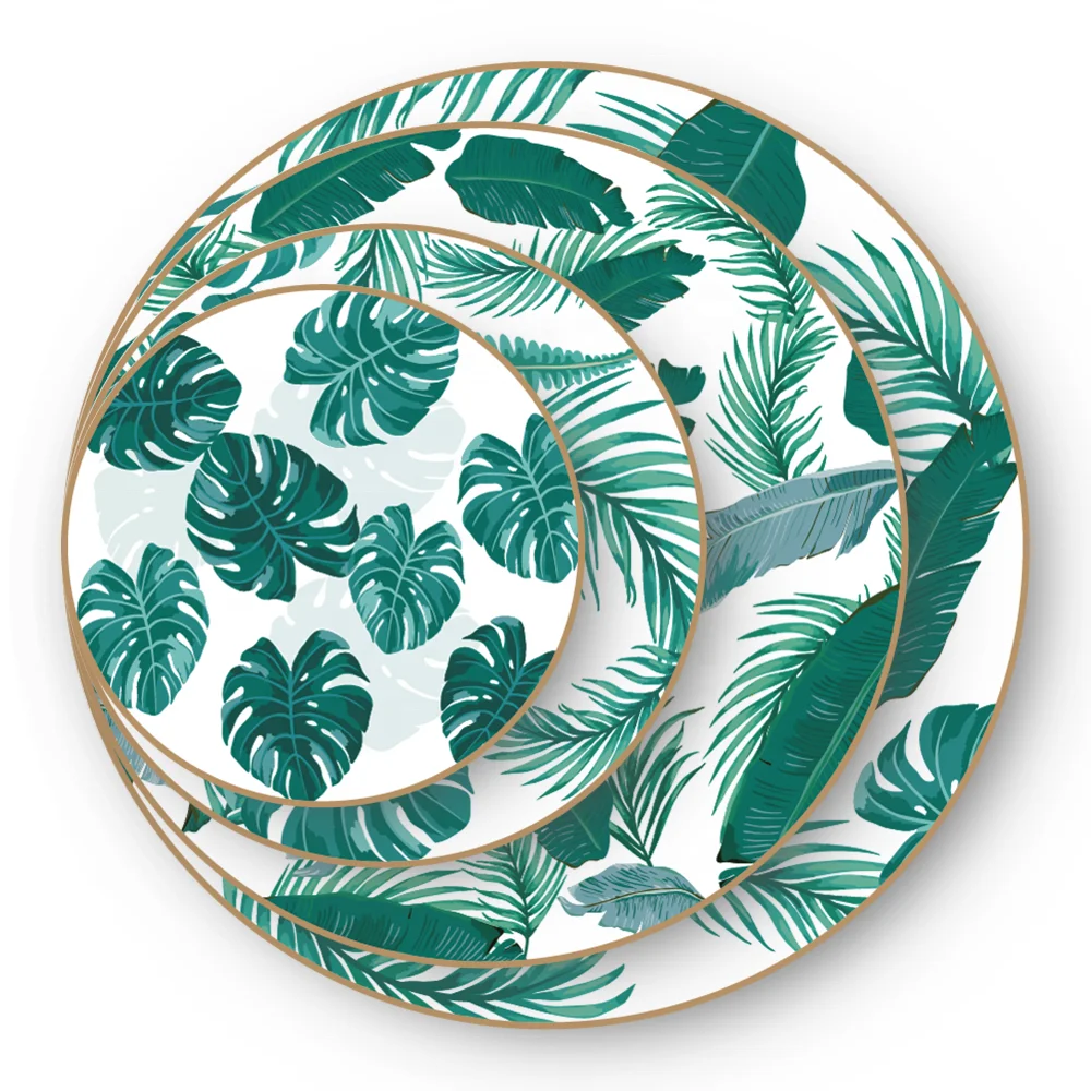JK Ceramics green leaves Dinner Plates for Wedding Events Plate Sets dinnerware ceramic dinnerware