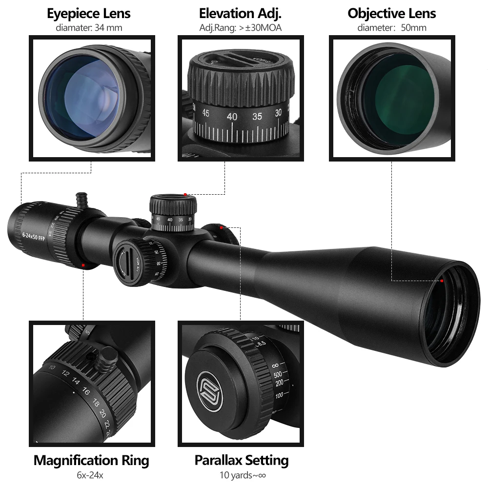 Оптический прицел SPINA FFP 6-24x50 ИК охотничий тактический