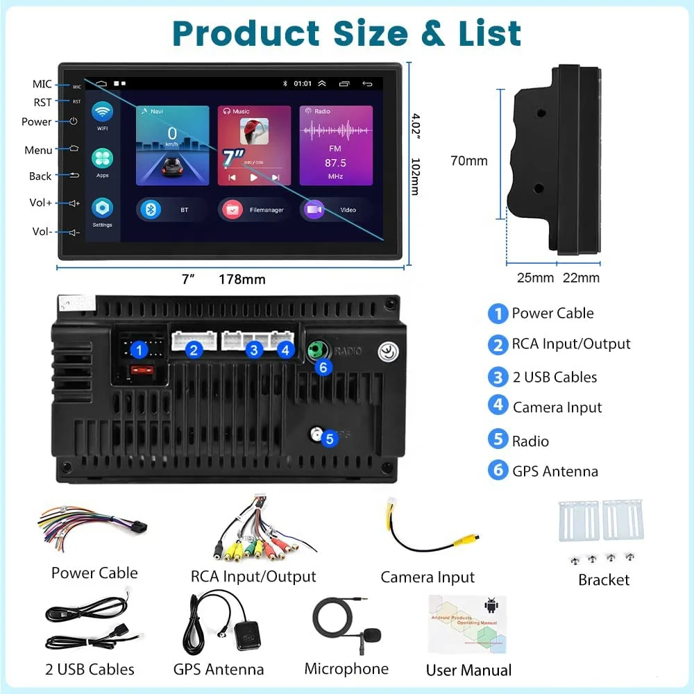 Автомагнитола Podofo 2 Din Android 1 + 32/2 64 ГБ 7 дюймов