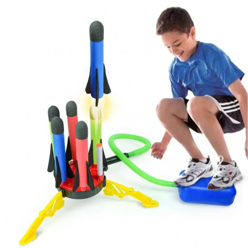 Six Shooter Foot Pedal Air Pressure Foam Toy Rocket Launcher for Kids