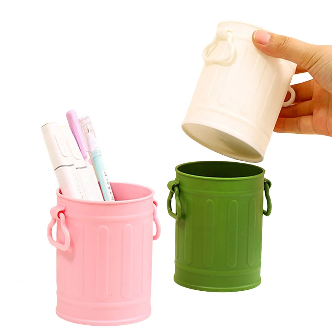 Retro Makeup Brush Container Desktop Trash Can Desk Office Stationery Shelf Holder Cute Student Pen Storage Boxes with handles