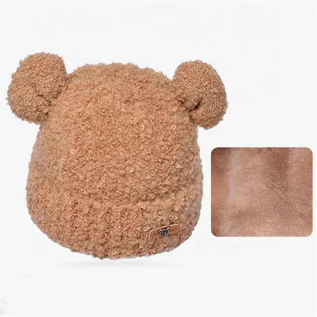 2022 Latest cute bear winter women fashion warm lamb fur knit beanie hat with 8 colors