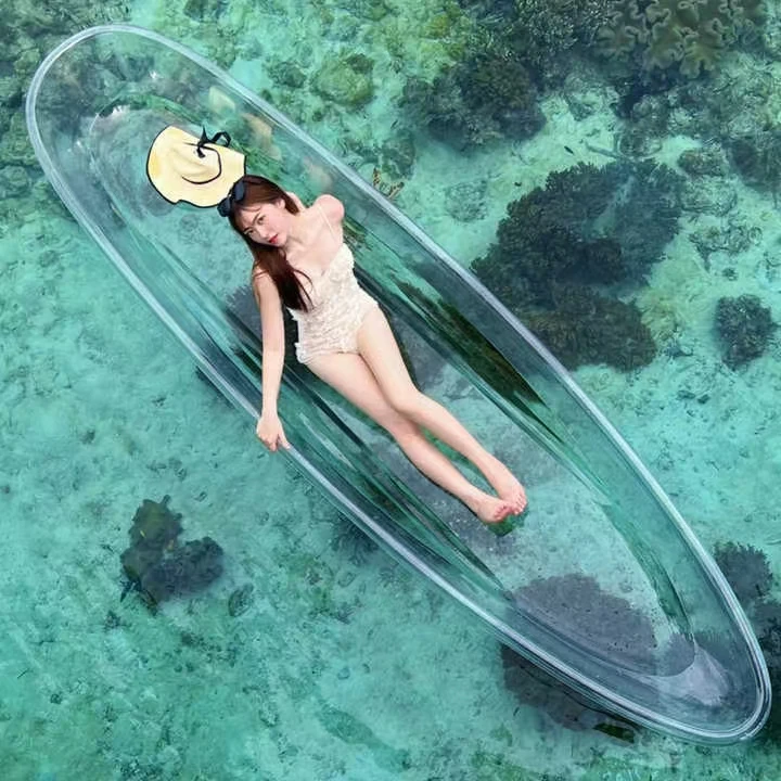Hot Sale Professional Crystal Bottom Kayaks 2 Person Polycarbonate Clear Bottom Travel Transparent Kayak With Paddles for Sale
