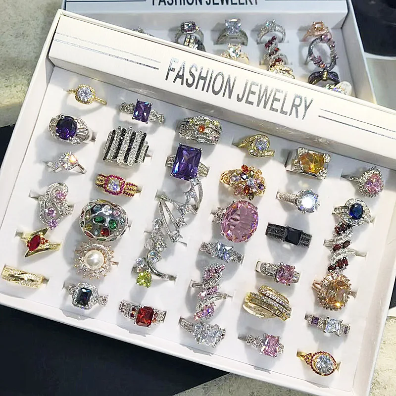 PUSHI best woman fashion ring anillos perhiasan wanita colorful cheapest finger wholesale luxury zircon ring bulk rings