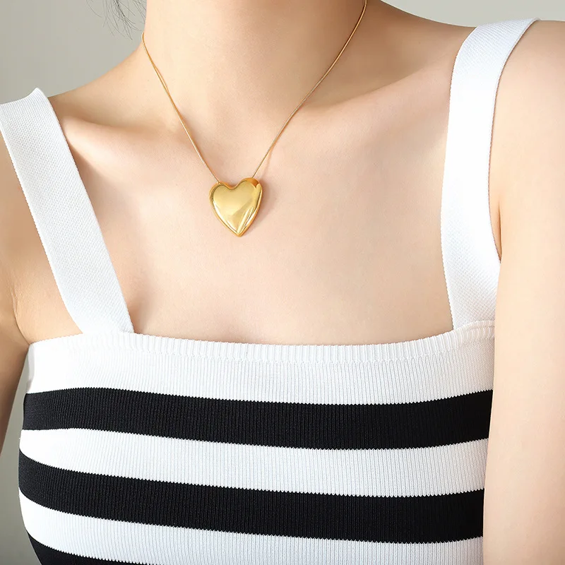 Новинка цепочка из нержавеющей стали со змеиной костью 18 карат позолоченное полированное большое сердце ожерелье для