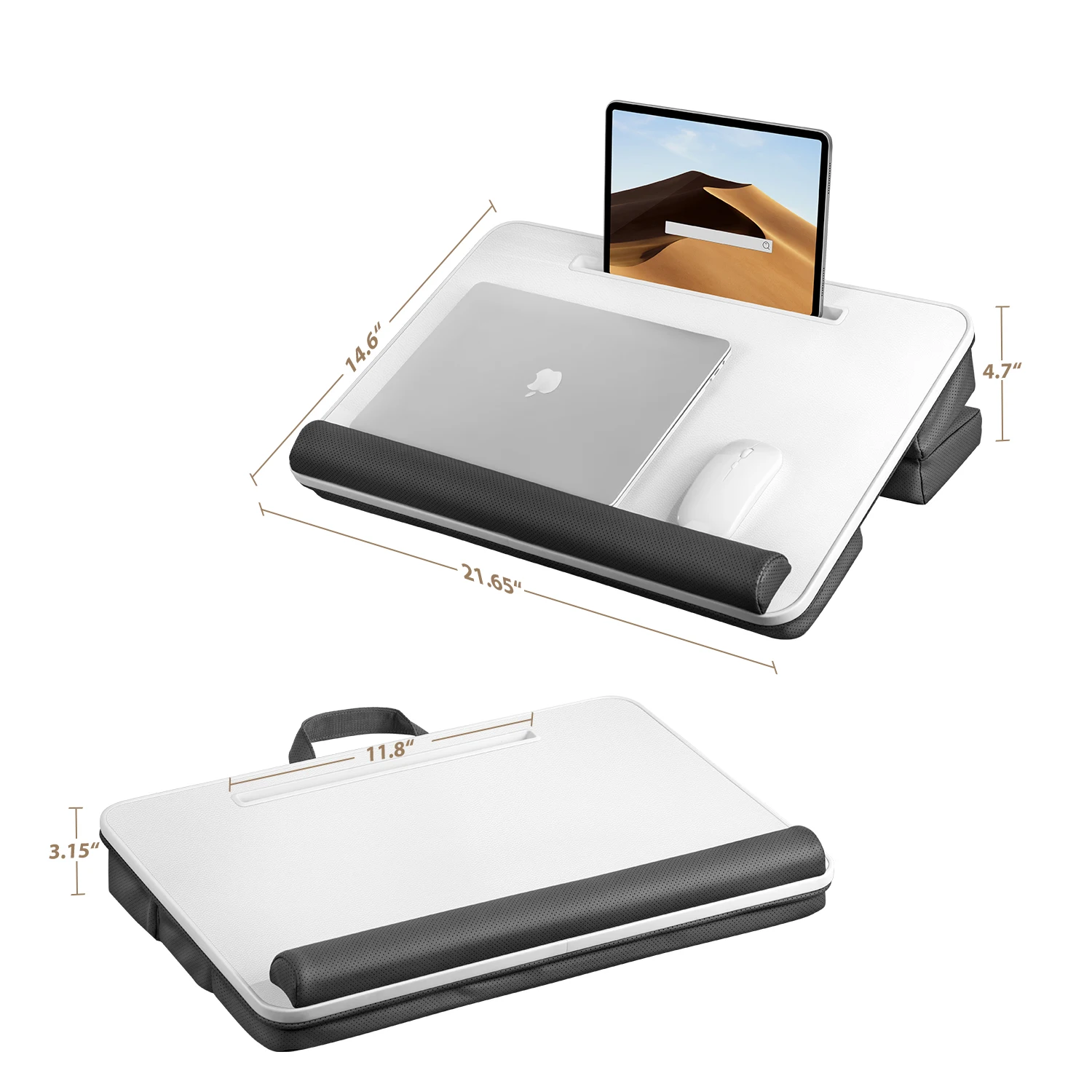 New Ergonomic Lap Tray Table Built-in Tablet Stand Height Adjustable Soft and Ventilate Leathaire Cloth Fillded with Sponge