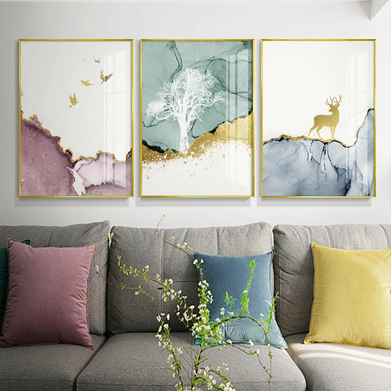 
Nordic Style Living Room Decoration Light Luxury Triptych Restaurant Mural Modern Art Wall Decor Painting With Frame 