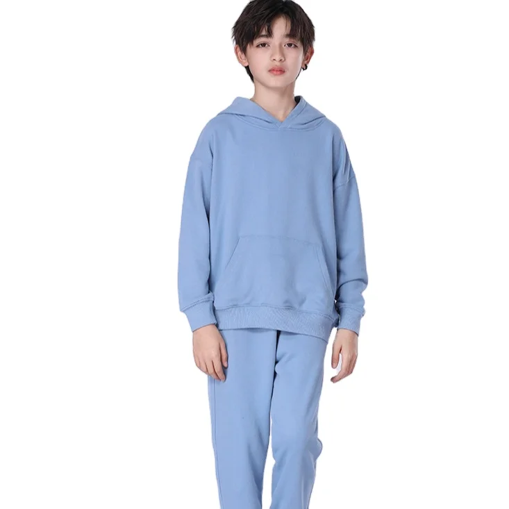 Kids Wear Sweat Suits boys teens Wear Sets Winter Clothes Children Fleece Hoodie Set Plain Hoodie+sweatpants 2 Piece
