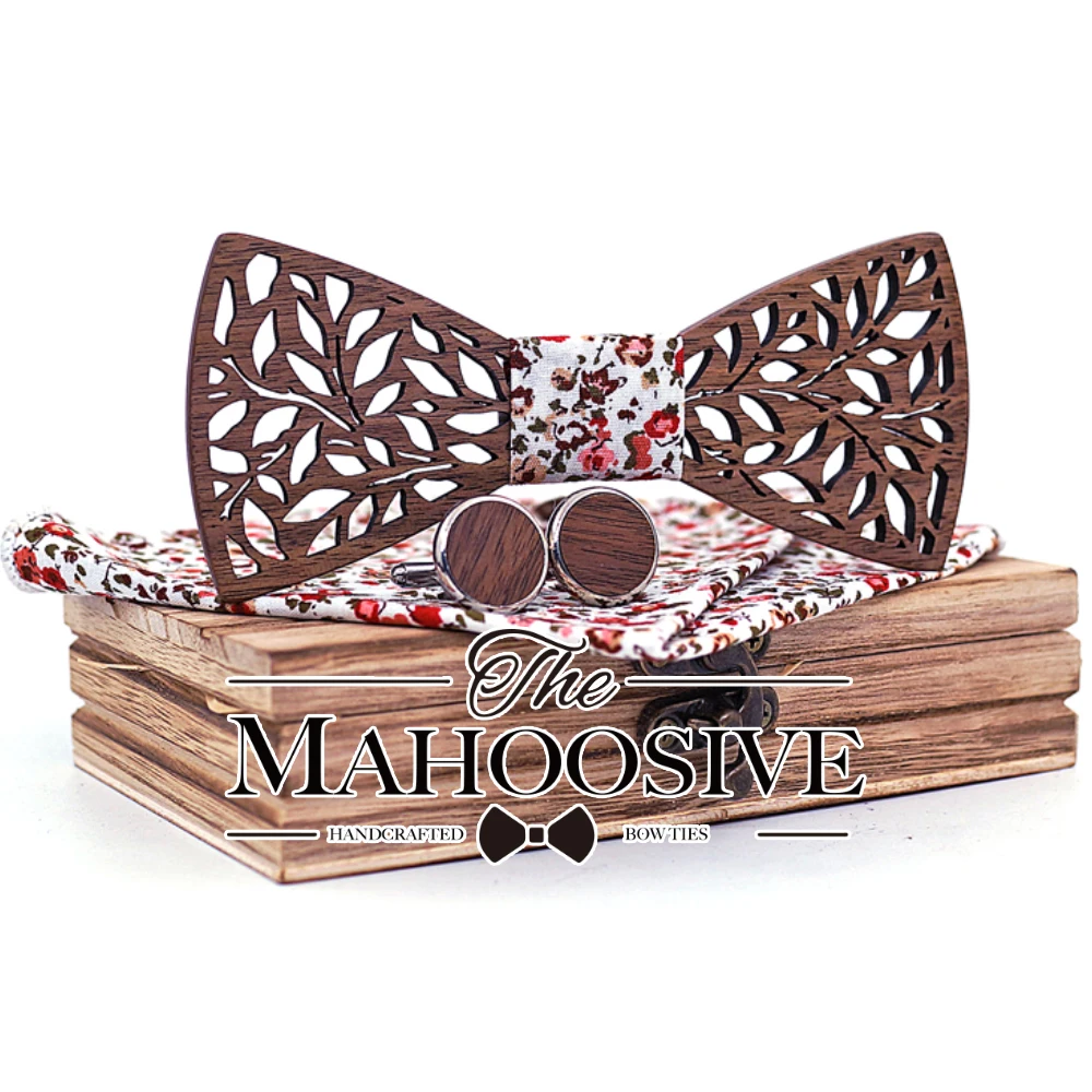 
Mahoosive Wood Bow tie men Groom Marry Groomsmen Wedding Party Colorful Engraved Butterfly Cravats Mens wooden bow tie 