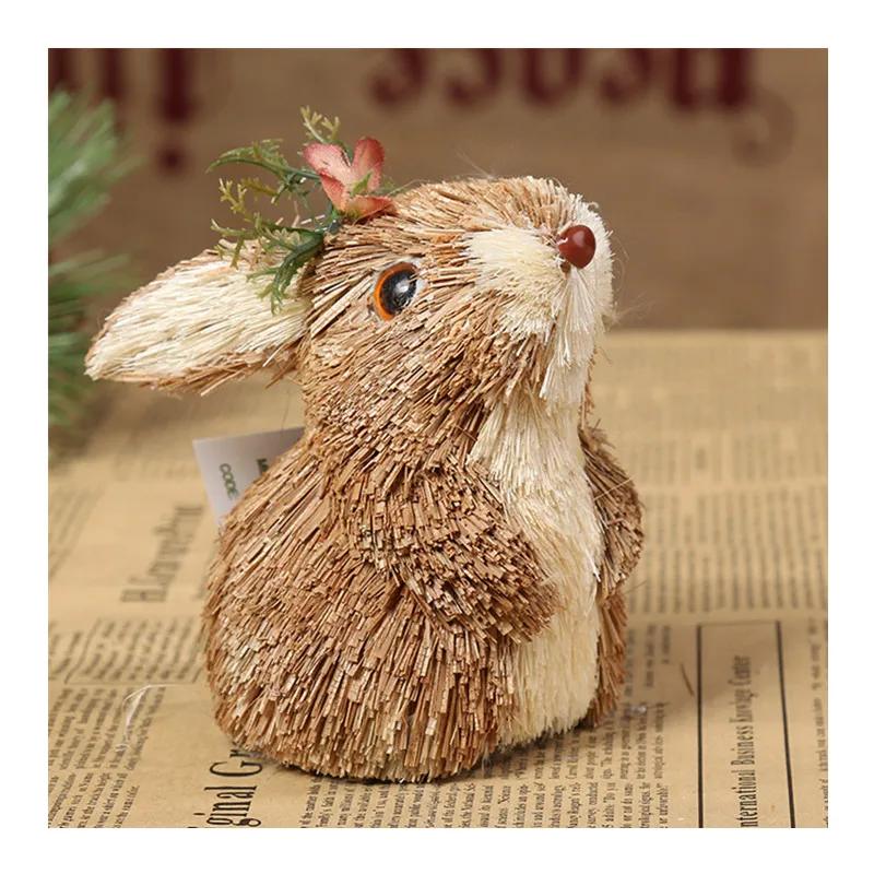 Easter Straw Bunny Decoration Cute Natural Straw Rabbit Ornament for Party Home Garden Easter Decorations