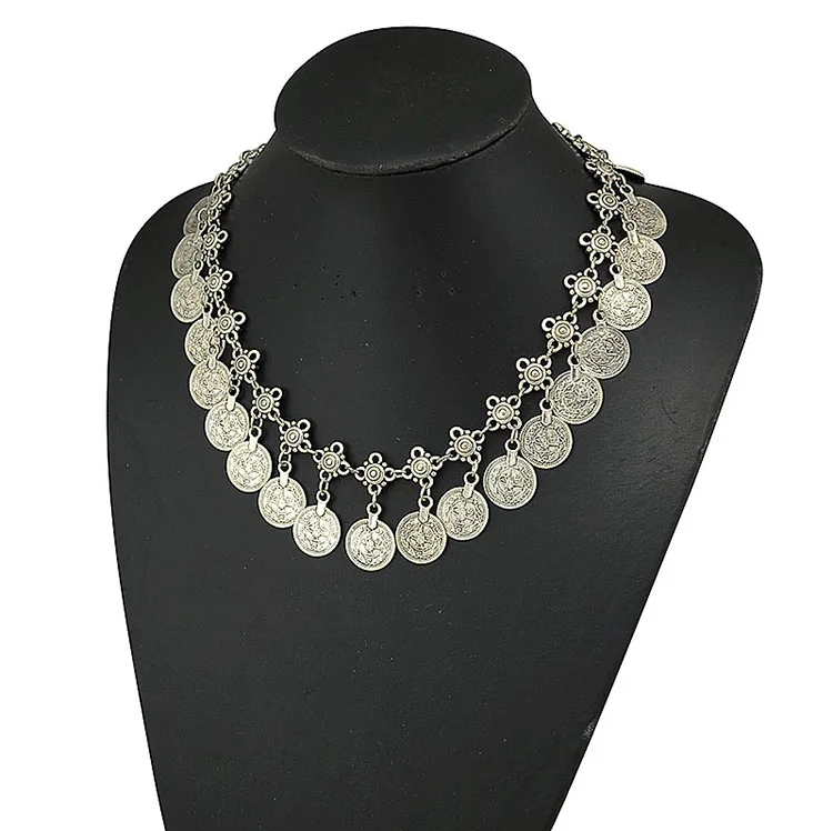 Ruigang Flower Child Silver Coin Handmade floral design Boho Gypsy Beachy Ethnic Tribal Turkish Necklace