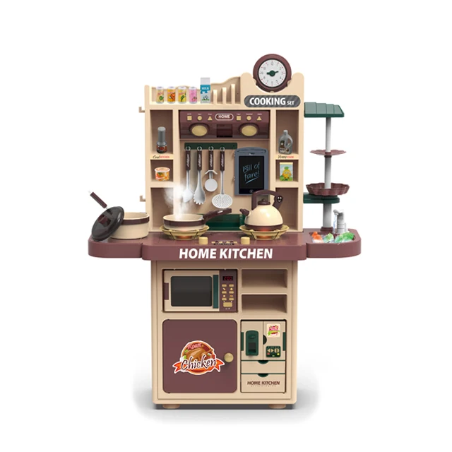 DIY Toy Pretend New Playing Kitchen 31pcs with sound light and spray function Simulation Army green Spray gas stove set