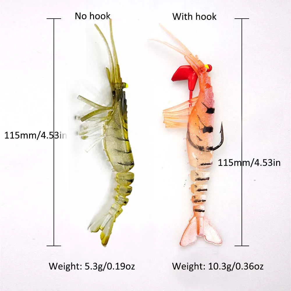 SUPERIORFISHING Soft Shrimp Lures 115mm Plastic Fishing Bait With Hooks Simulation Artificial Fishing Lures