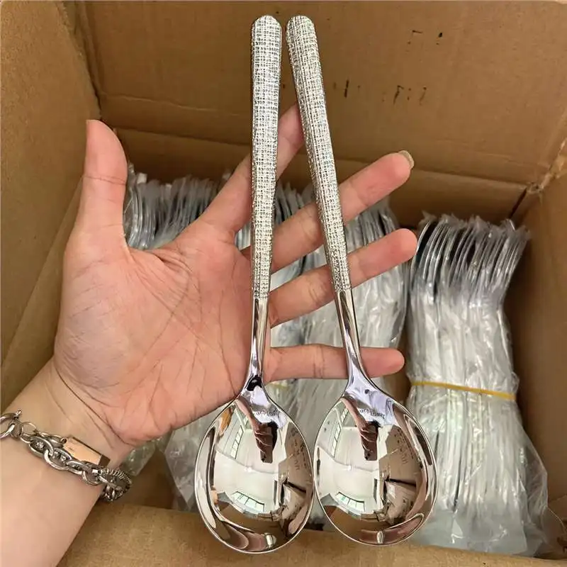 Hot selling japanese thickened long handle main meal spoon 304 stainless steel spoon chinese spoons for soup