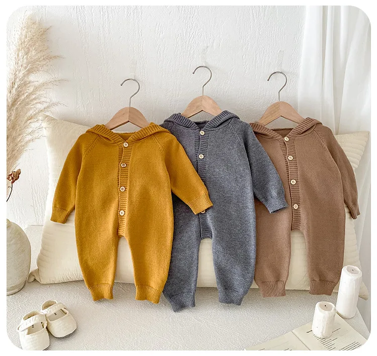 Spring autumn newborn baby girls knitted romper infant toddler long sleeve jumpsuit with rabbit ear clothing