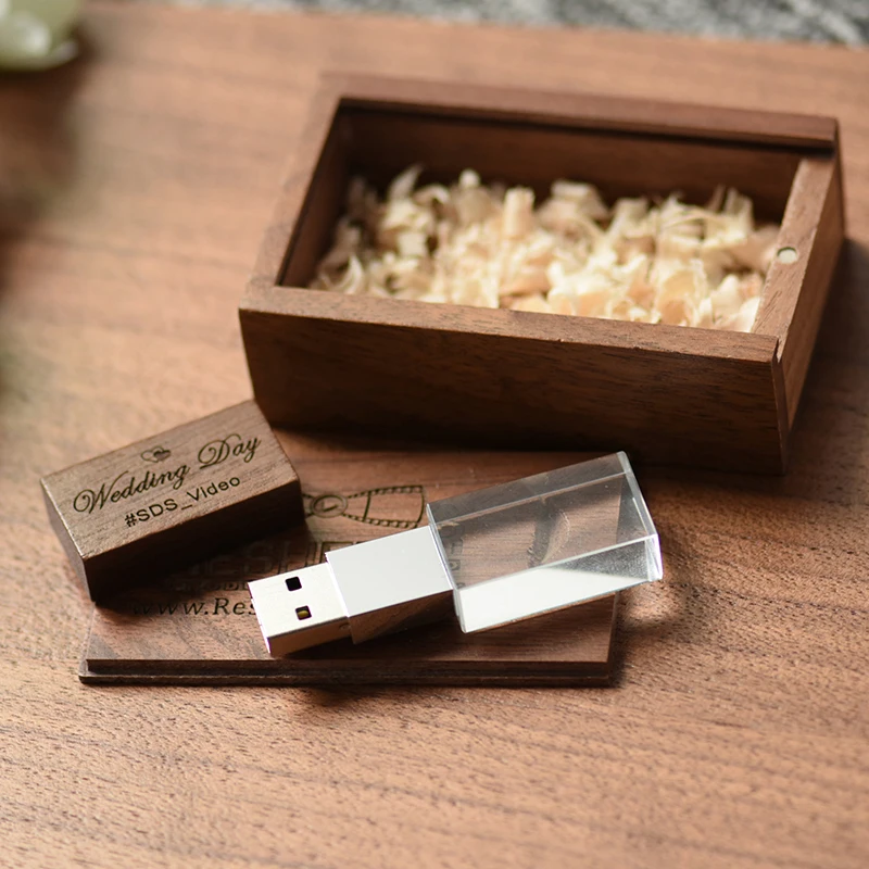 Custom 3D Logo Wood Acrylic Crystal USB 3.0 Wooden Glass USB Flash Drives Stick Custom Engraved Logo