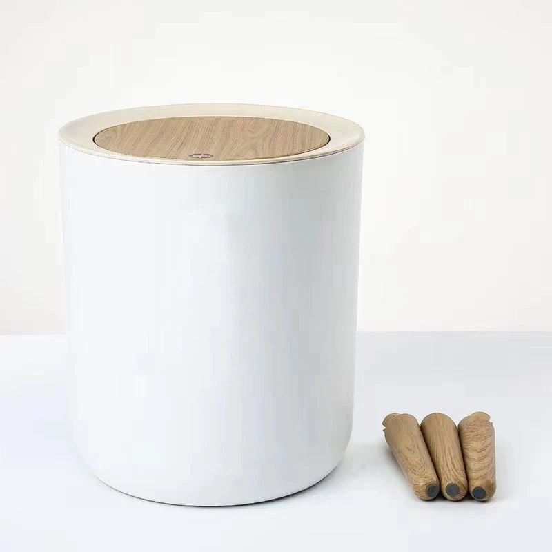 Wholesale Plastic Office Manual Open Modern Waste Bins Kitchen Bathroom Trash Can With Wooden Lid