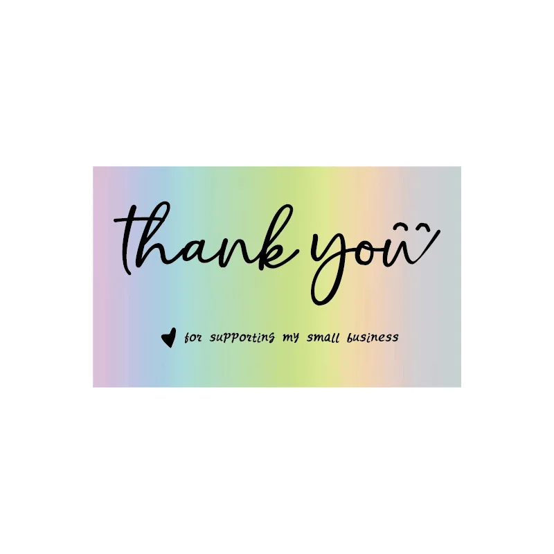50pcs/pack Thank You Cards For Supporting Small Business Holographic Mini Rainbow Card Business Card For Package Decoration