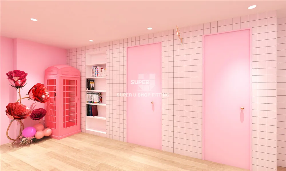 Pink Style Retail Drink Store Design Custom Milk Tea Store Interior Decoration Boba Tea Shop Counter for Matcha Tea Design