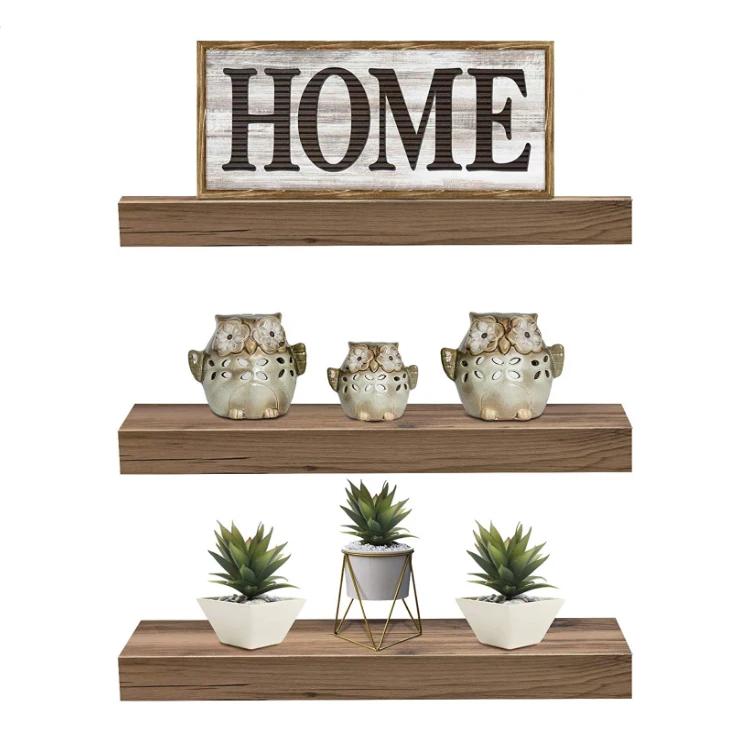 Rustic wooden hanging rectangular wall shelf home decoration trophy wooden shelf