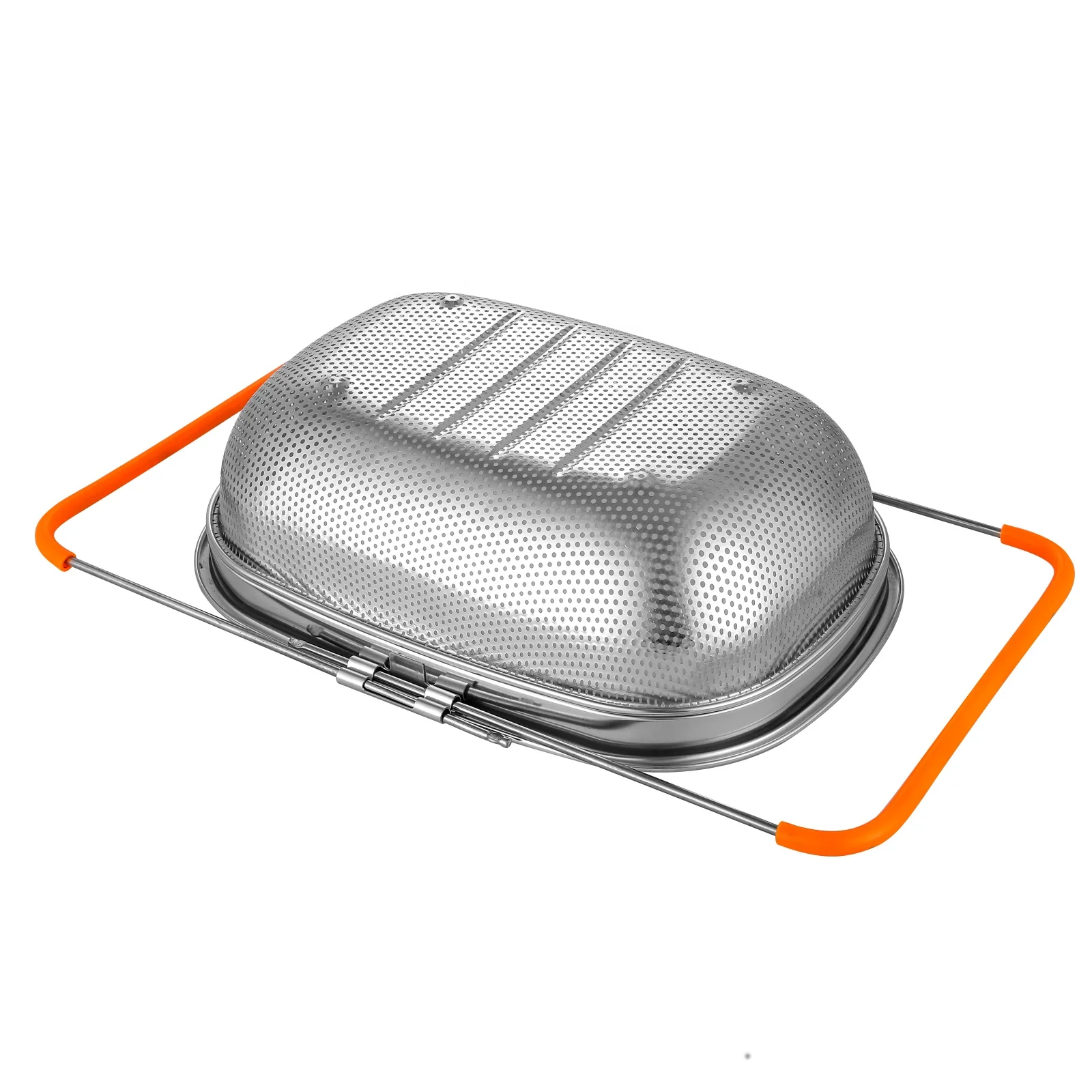 DH Factory Sale Over the Sink Colander Strainer Basket Stainless Steel For Kitchen Sink with Rubber Grip Fine Mesh