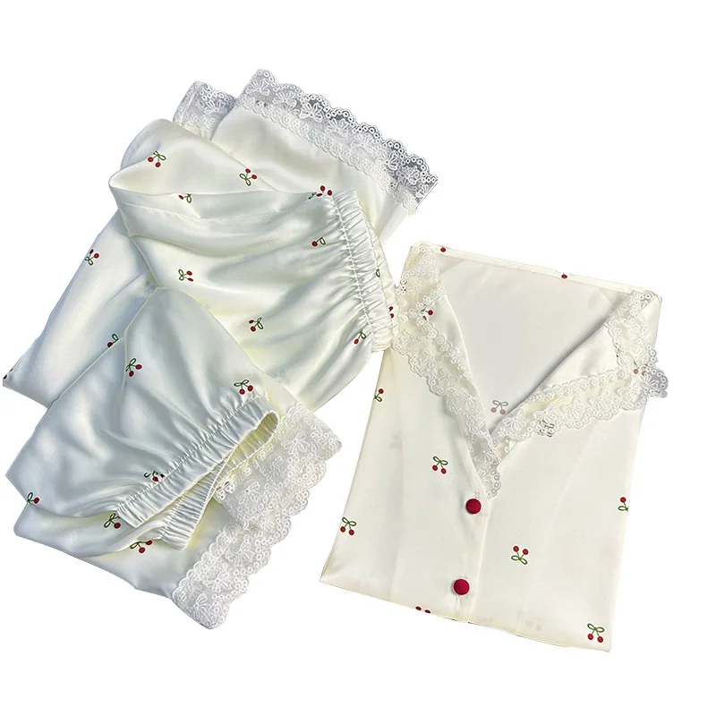 S0128R  Summer thin ice silk three-piece suit Internet celebrity cherry high-grade ladies home clothes