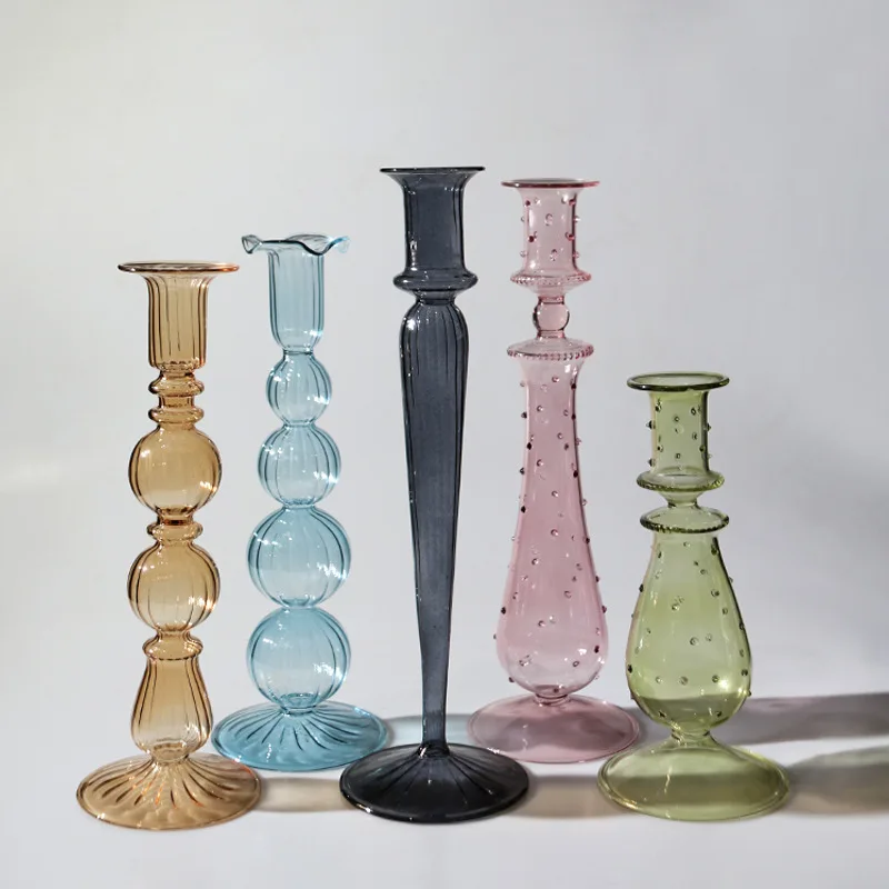 cheap tall Glass colored candlesticks for decorating weddings