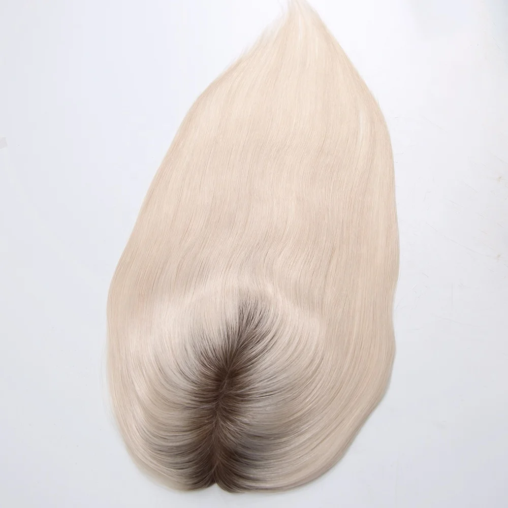 MT-5 High Quality European Human Hair Toppers roots blonde color full hand tied mono base hair toppers for thinning hair