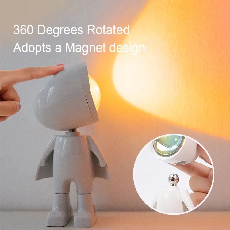 Mini Robot Sunset Red Lamp Rgb Color Touch Control 360 Degree Night Light Astronaut Sunset Projection Led Table Lamp