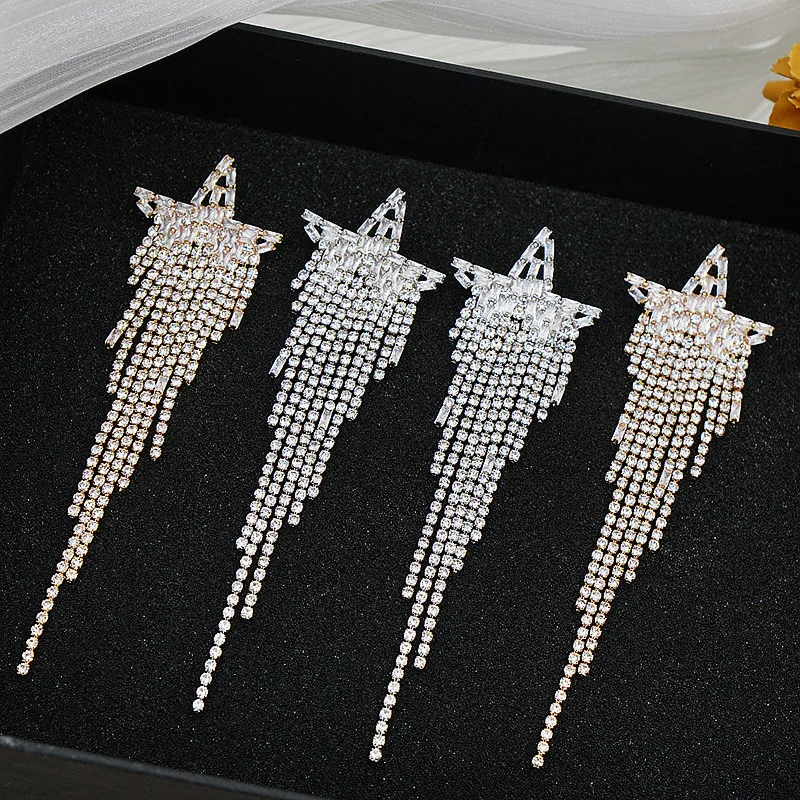 Party Jewelry Luxury Earrings 2022 New Design Full Rhinestone Star Long Tassel Earrings Ins Earrings Ladies Jewelry