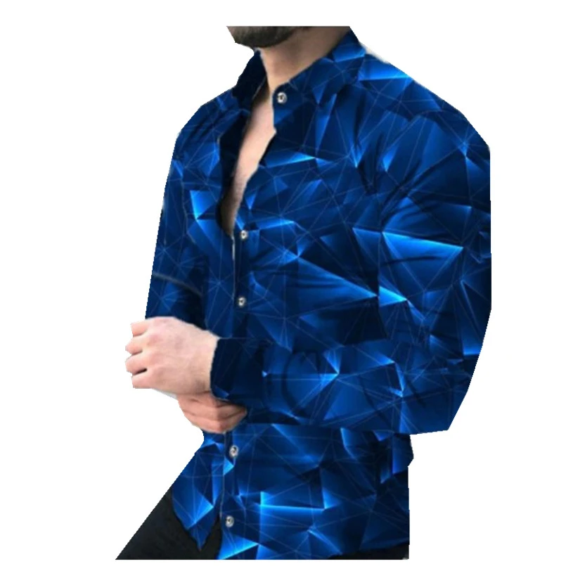 Fashion men long sleeve shirt 2022 spring new design 3D digital printing casual quality tops plus size male clothing