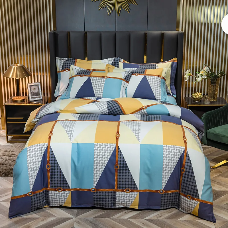 Autumn and winter thickened woolen cotton warm floral printing bed sheet and duvet cover set 4 pcs with pillowcase