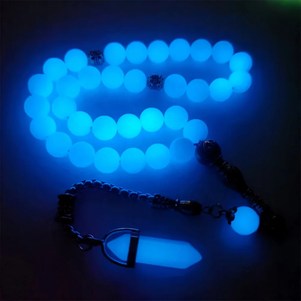 Muslim Tasbih Luminous stone Misbaha Metal tassel 33 66 99 prayer beads islamic fashion glow in dark Rosary tasbeeh