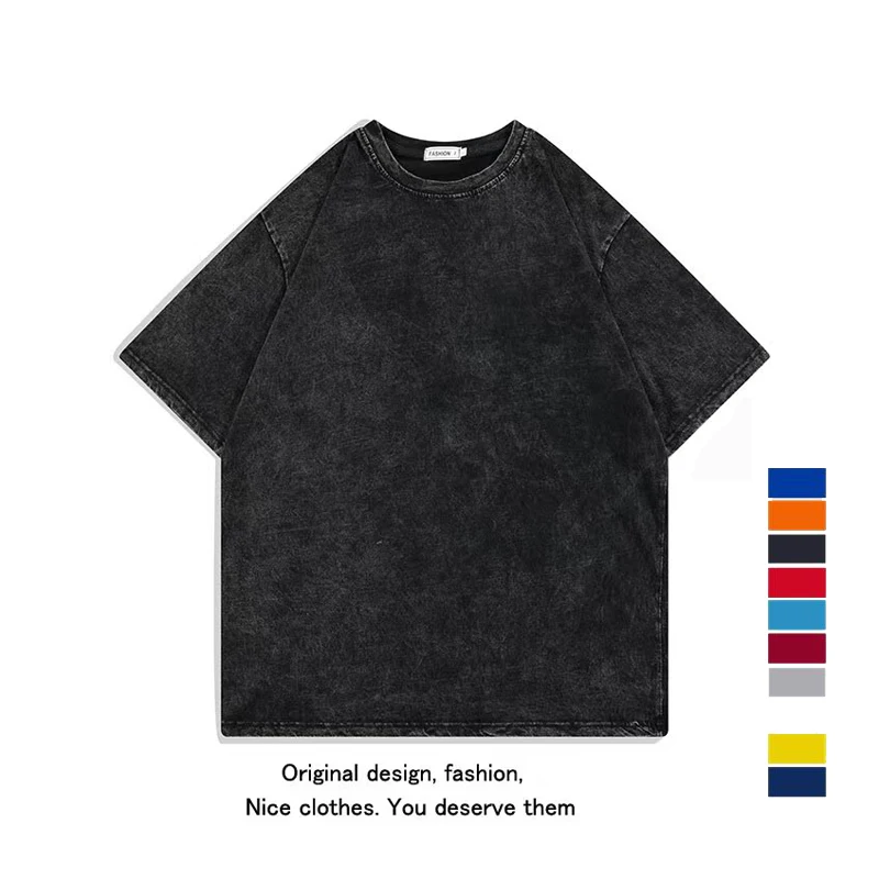 250gsm heavy weight vintage t shirt washed cotton black t-shirts black oversized acid washed Digital printing graphic tshirt