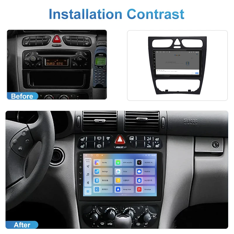 9' Android 13 8Core 4+64 Car Radio For Mercedes-Benz W203 2000-2005 CarPlay Android Auto GPS WiFi BT FM Fascia Panel Car Stereo