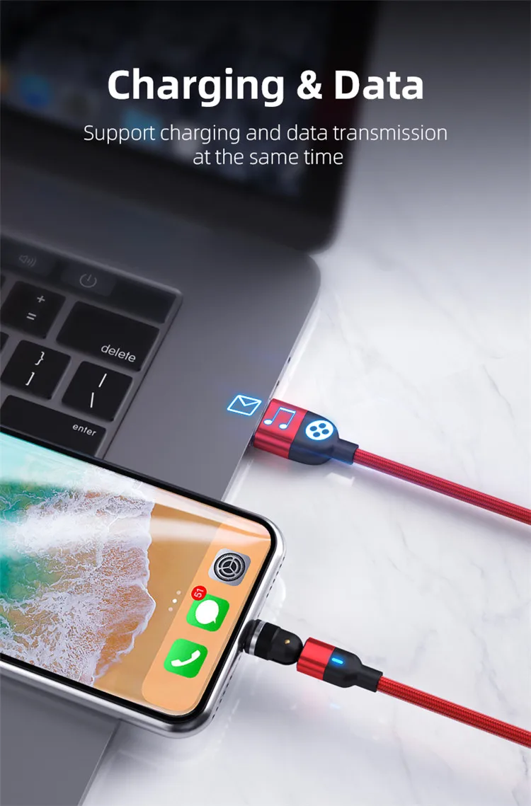 3 In 1 Magnetic Phone Cable 180 degree Rotational USB 3A Cable Quick Charge QC 3.0 Fast Charging Data Cable