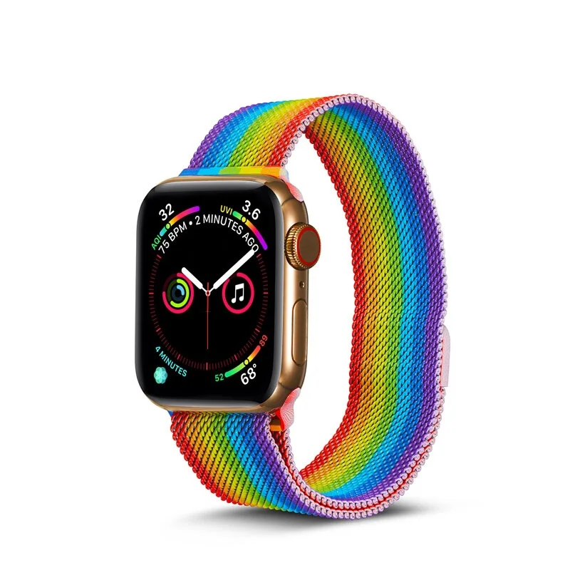 
New Rainbow Strap Luxury Milanese Mesh Band Suitable For Apple IWatch Series SE 6 5 4 3 Stainless Steel Metal Watch band 