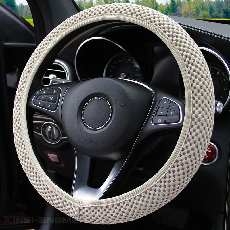 Ice Silk Mesh Breathable Car Steering Wheel Cover Accessory For 14.5-15 Inch