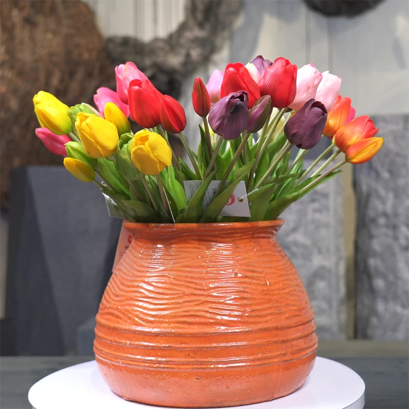 
Artificial Tulips Real Touch Artificial Flowers Fake PU Tulip Latex Bouquet 5 Pack Flower for outdoor Weddin Decoration Desktop 