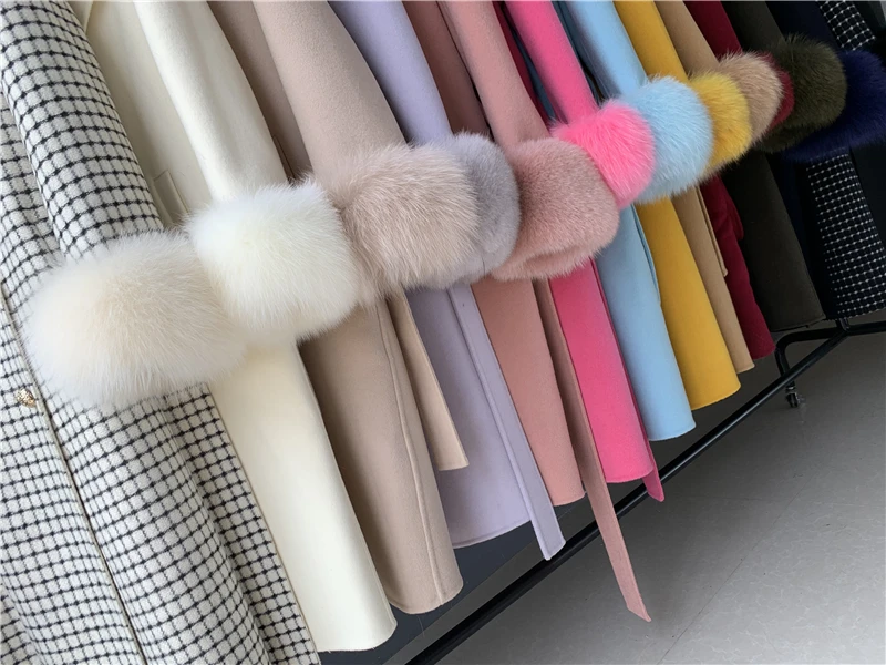Mao Mao Fur New Fashion Fur Coat Wool Detachable Fox Fur Collar Women Warm Long Coat Wool