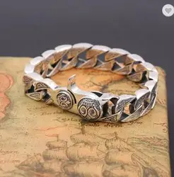 Custom Made Vintage Thick Owl Heavy 925 Tai Silver Bracelet for Men 13.5MM