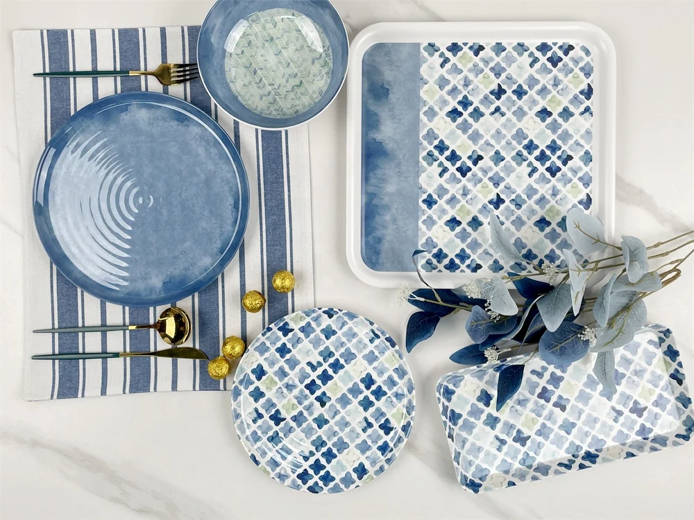 Melamine hard plastic 18 piece combo plates diner set daily homeware complete wedding dinner plates set for 6