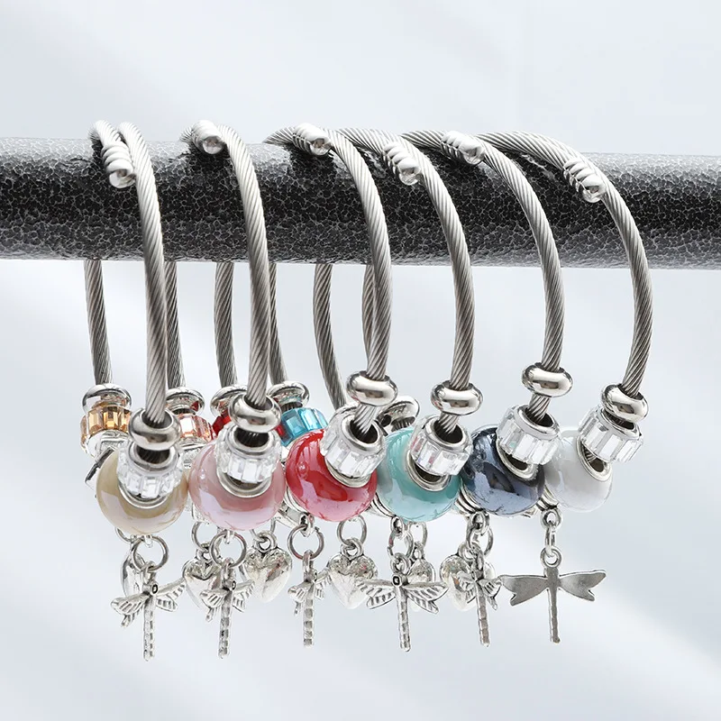 Fashion crystal bead bracelet  dragonfly flower love pendant ladies charm  bracelet Factory direct sales for women girls