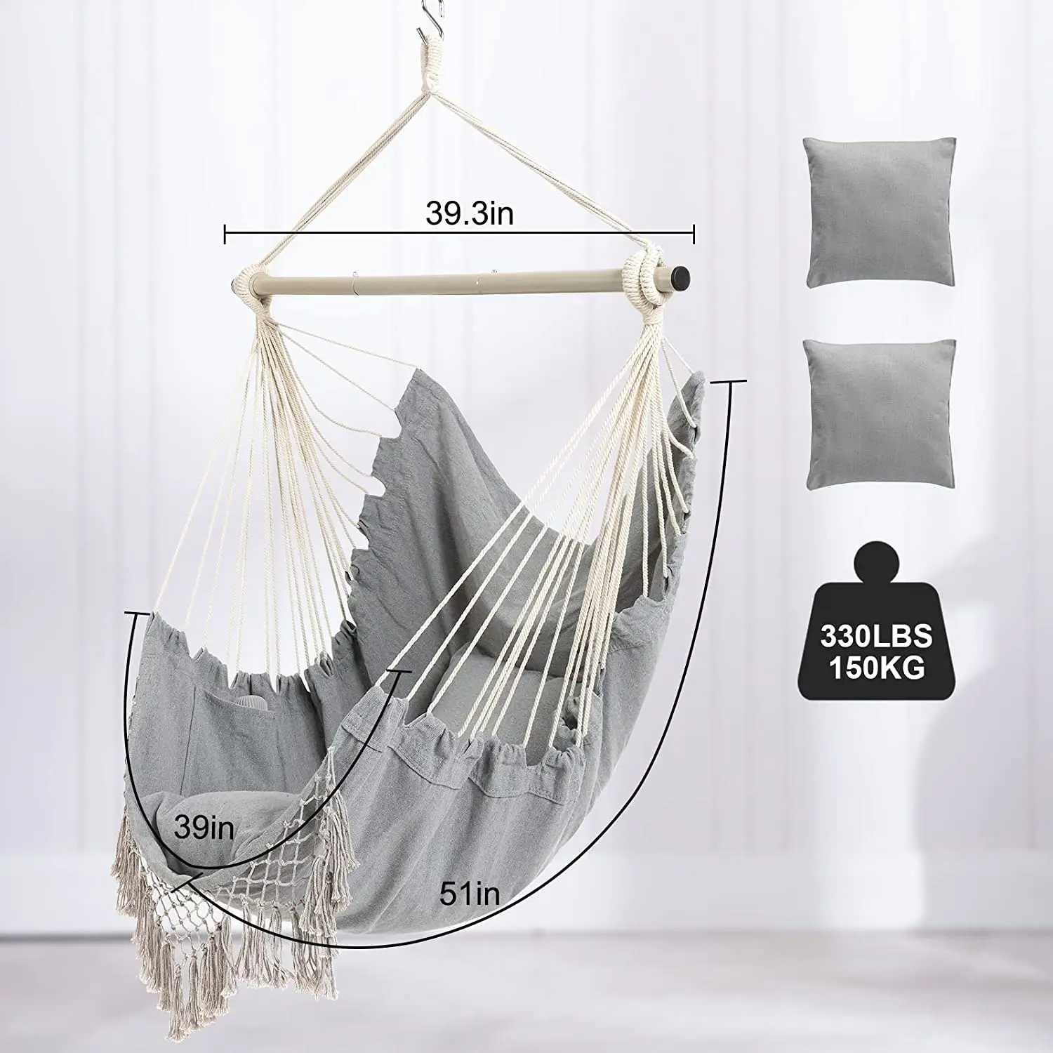 Hammock Chair Hanging Chair Swing Chair for Bedroom Indoor Outdoor with Iron bar