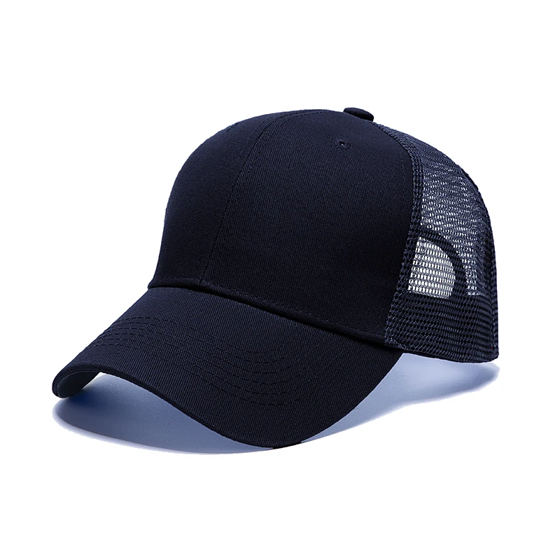 Wholesale unisex adults Cotton plain black cap bulk 6 panel curved brim sports mesh gorra blank trucker hats