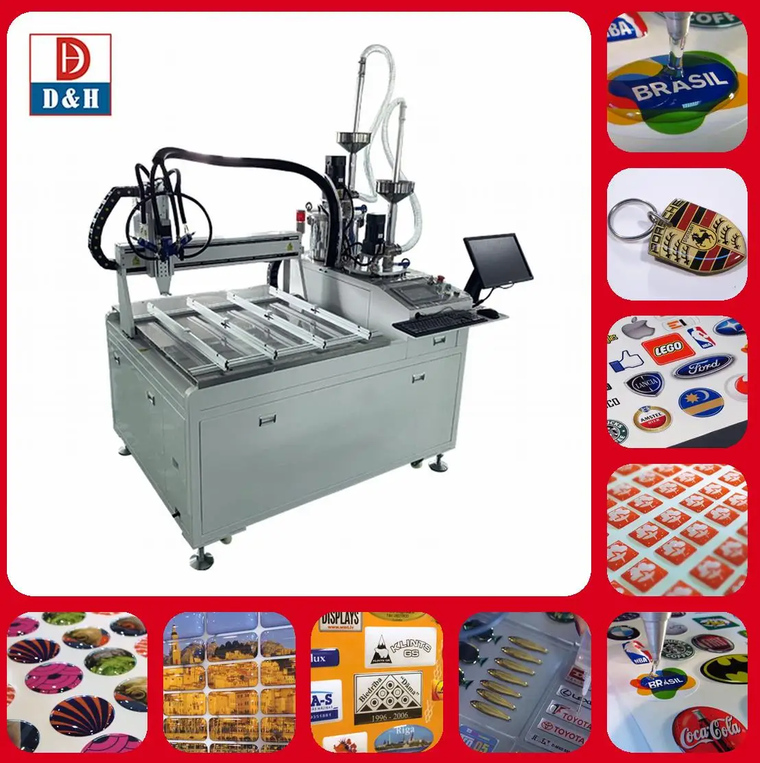 Graphic arts epoxy resin DOS dispensing and packaging machine AB resin dispenser 3D label encapsulating system