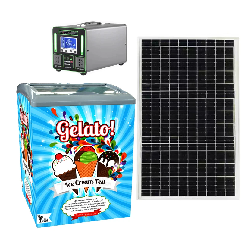 12V DC Refrigerator Portable Solar Powered glass door ice cream freezer Chest Deep Freezer with Rechargeable Battery