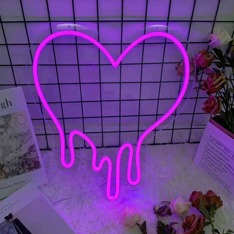 1pc Heart Mirror Neon Sign, Multipurpose Decorative Wall Mounted Light, USB Powered