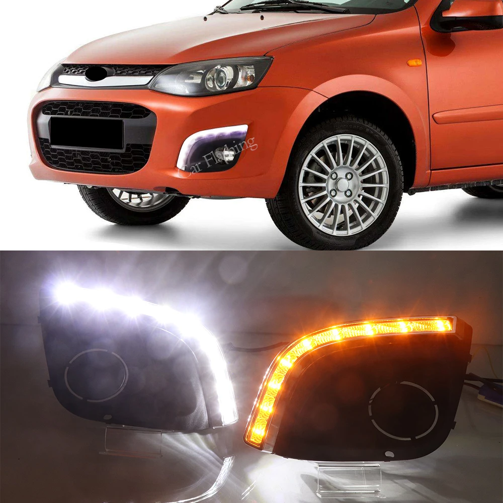 DRL For LADA Kalina 2014 2015 Front Bumper LED Daytime Running Light with Turn Signal Lights Fog Lamp