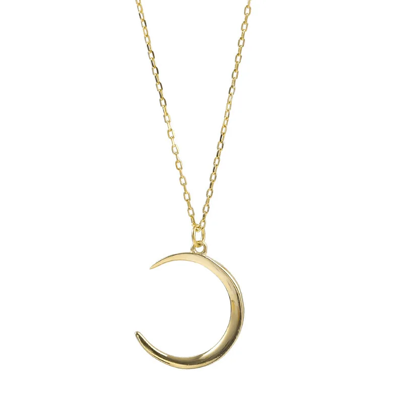 S925 silver gold plated moon necklace collarbone chain Japanese girl retro cute design necklace